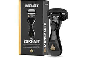 MANSCAPED® The Crop Shaver® Men's 3-Blade Stainless Steel Groin Hair Razor with Pivoting Head, Micro Comb Bar, Wide Lubrication Strips - with 4 Replacement Cartridges