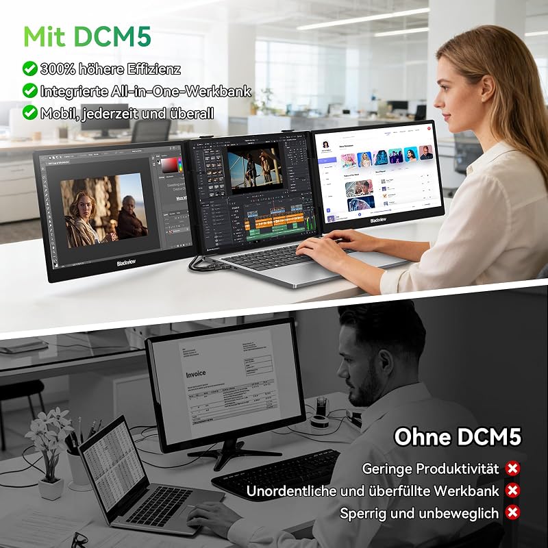 DCM5 Laptop Bildschirm Erweiterung 14", Niedriges Blaulicht 1080P FHD Laptop Monitor Erweiterung 13"-17,3", HDMI/USB-A/USB C Portable Monitor für Laptop/Smartphone/PC/Mac/PS5/Xbox
