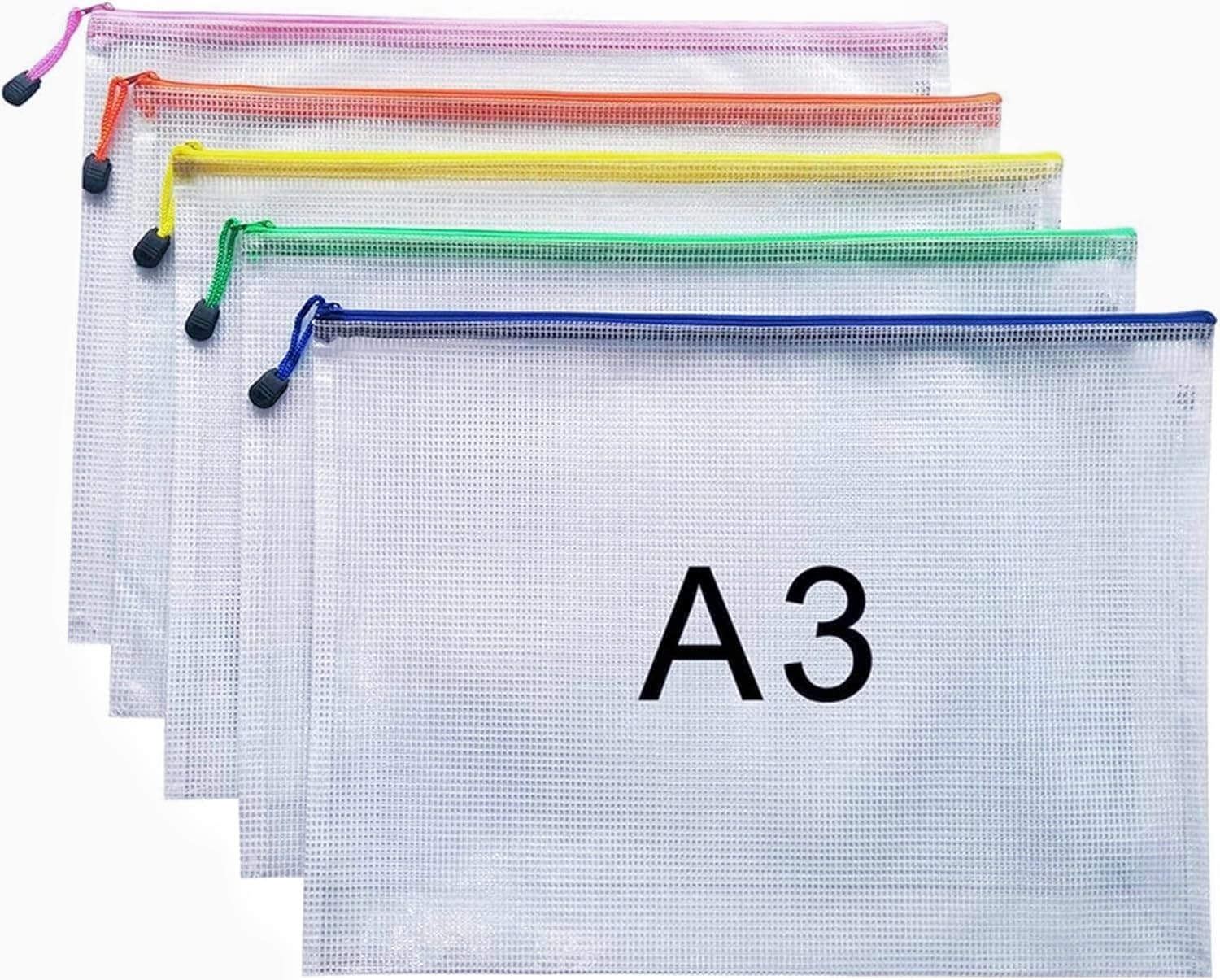 A3 Document Folder File Zipper Bags Plastic Wallets Folder Extra Thick (A3-5PCS)
