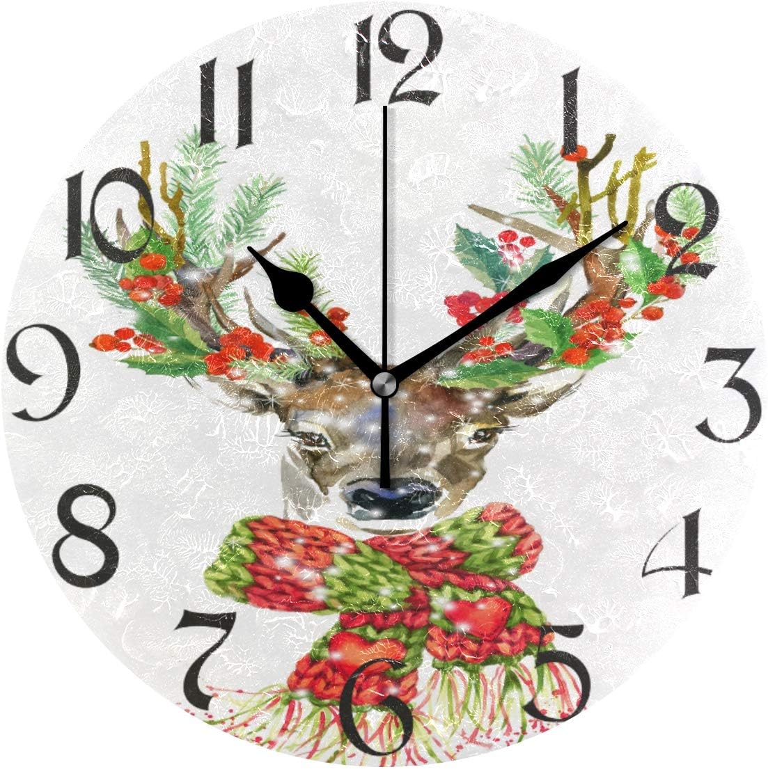 Christmas Reindeer Wall Clock Winter Non Ticking Silent