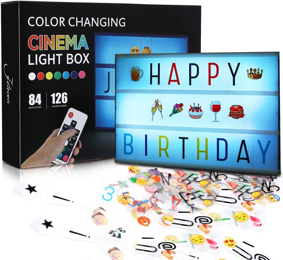 Jeteven 7 Colours Changing Cinematic Light up Box LED Cinematic Light Box 210 Letters with Wireless Remote Control