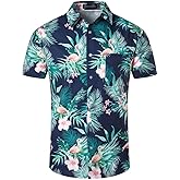 jeansian Casual Button-Down Shirts Short Sleeve Regular Fit Print Dress Shirts SH001