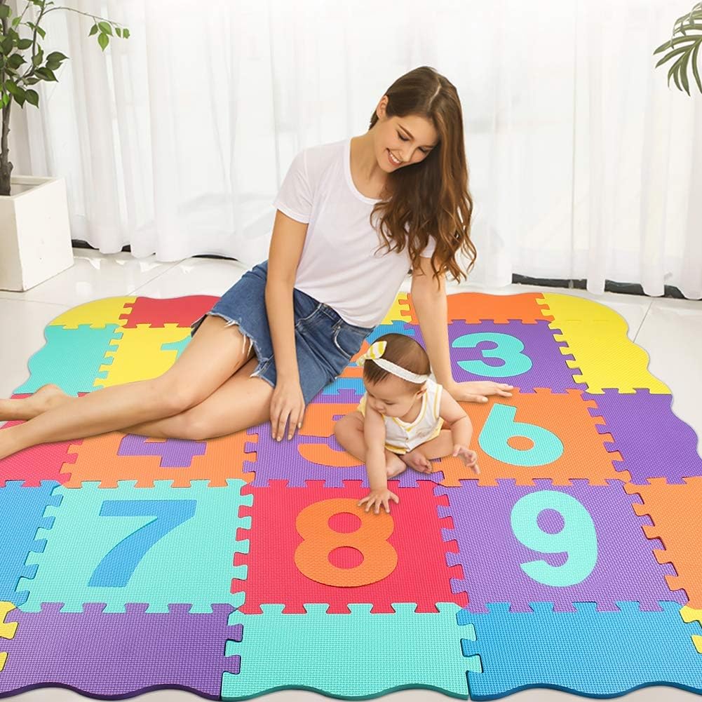 Swonuk Baby Play Mat with Fence 0.39 inch Thick Interlocking Foam Floor Tiles Kids Puzzle Mat Baby Crawling Mat (Numbers): Toys & Games