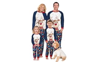 Awoscut Christmas Family Matching Pajamas Sets Christmas PJ's Letter Print Top and Plaid Pants Jammies Sleepwear