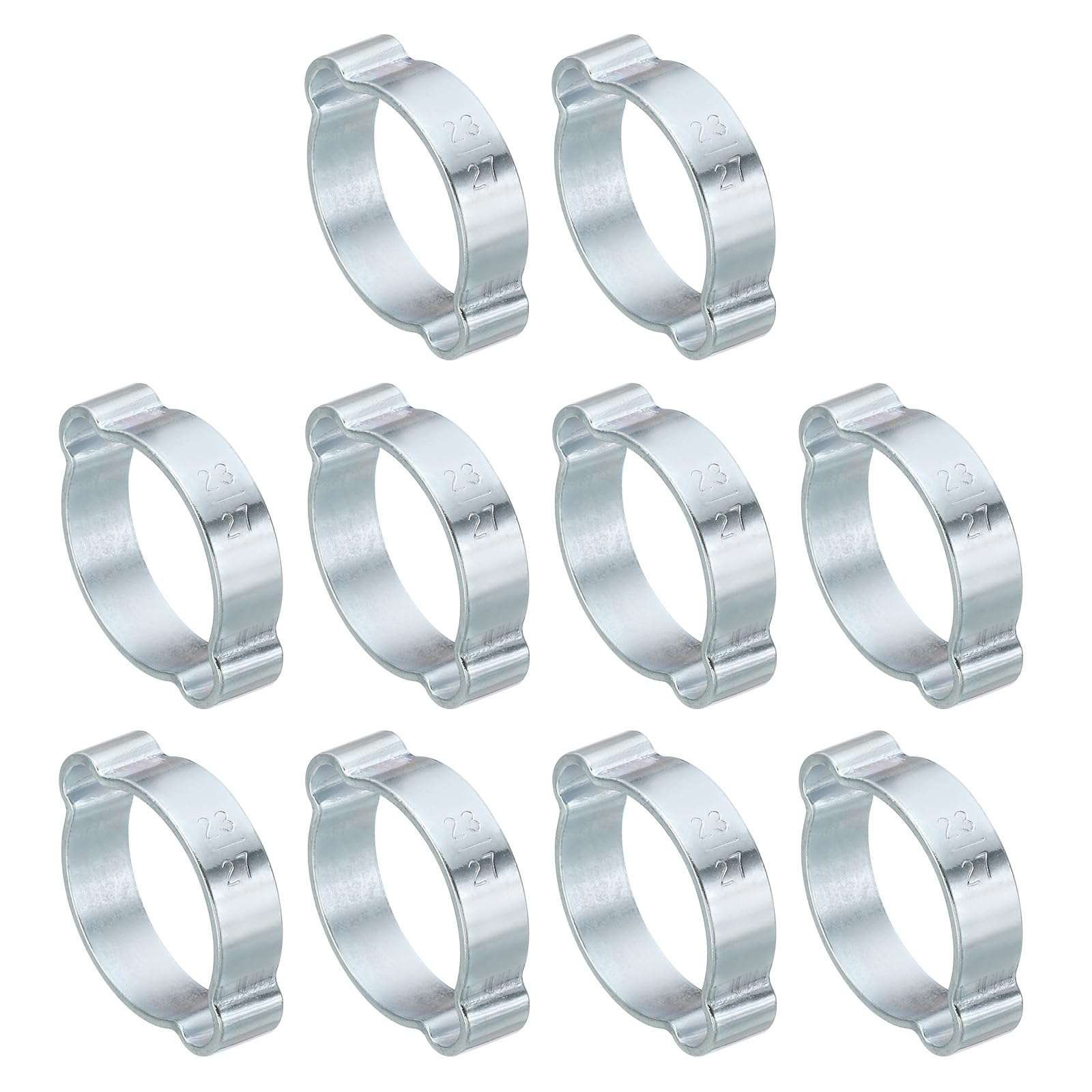 PATIKIL 30 Pack 23-27mm Double Ear Hose Clamp, Galvanized Steel Crimp Rings for Tubing Pipe Fitting Connections, Silver Tone
