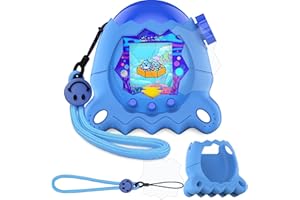 JCHPINE Silicone Cover Case for Tamagotchi Paradise Interactive Virtual Pet, Stand Up Case for Tamagotchi Paradise Digital Pet Screen Protector and Lanyard (Blue)