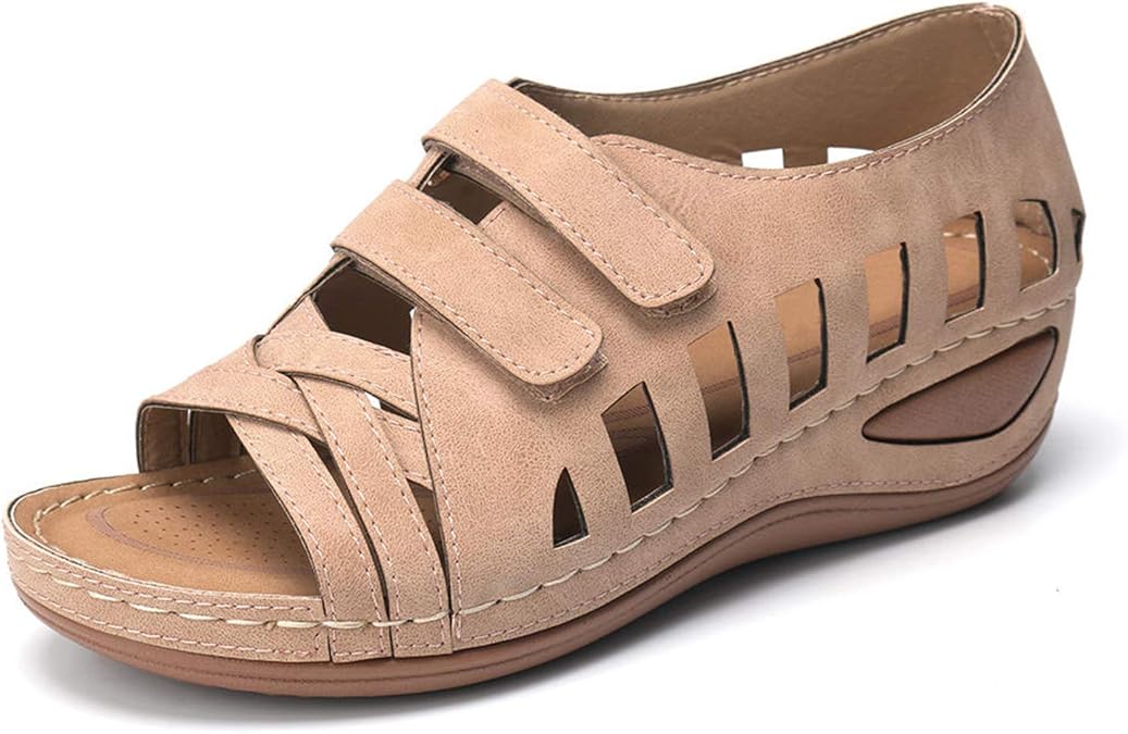 EVR Sandals Creux Bout Rond Doux Plateforme Dames Été Bout Flats Femmes Cuir Souple Bohême