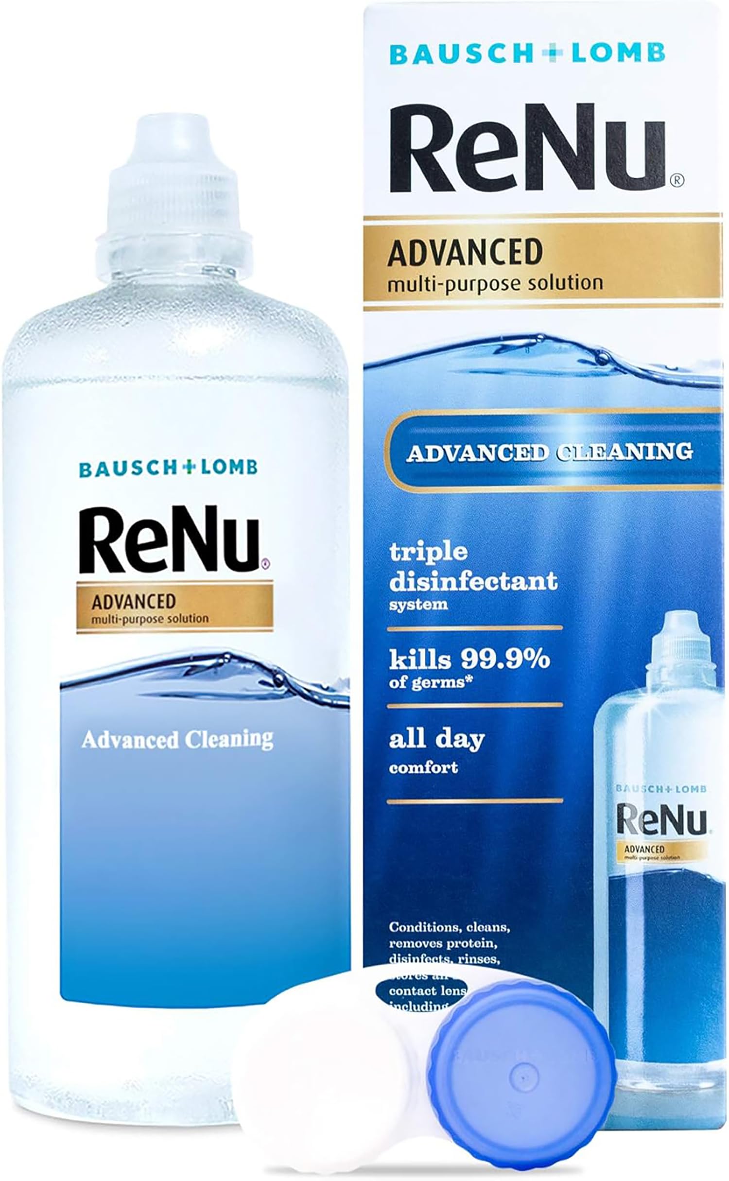 Renu Advanced Multi-Purpose Contact Lens Solution 1 x 360ml – More Than Clean for Soft Contact Lenses – Condition, Clean, Remove Protein, Disinfect, Rinse and Store Your Lenses – Lens Case Included