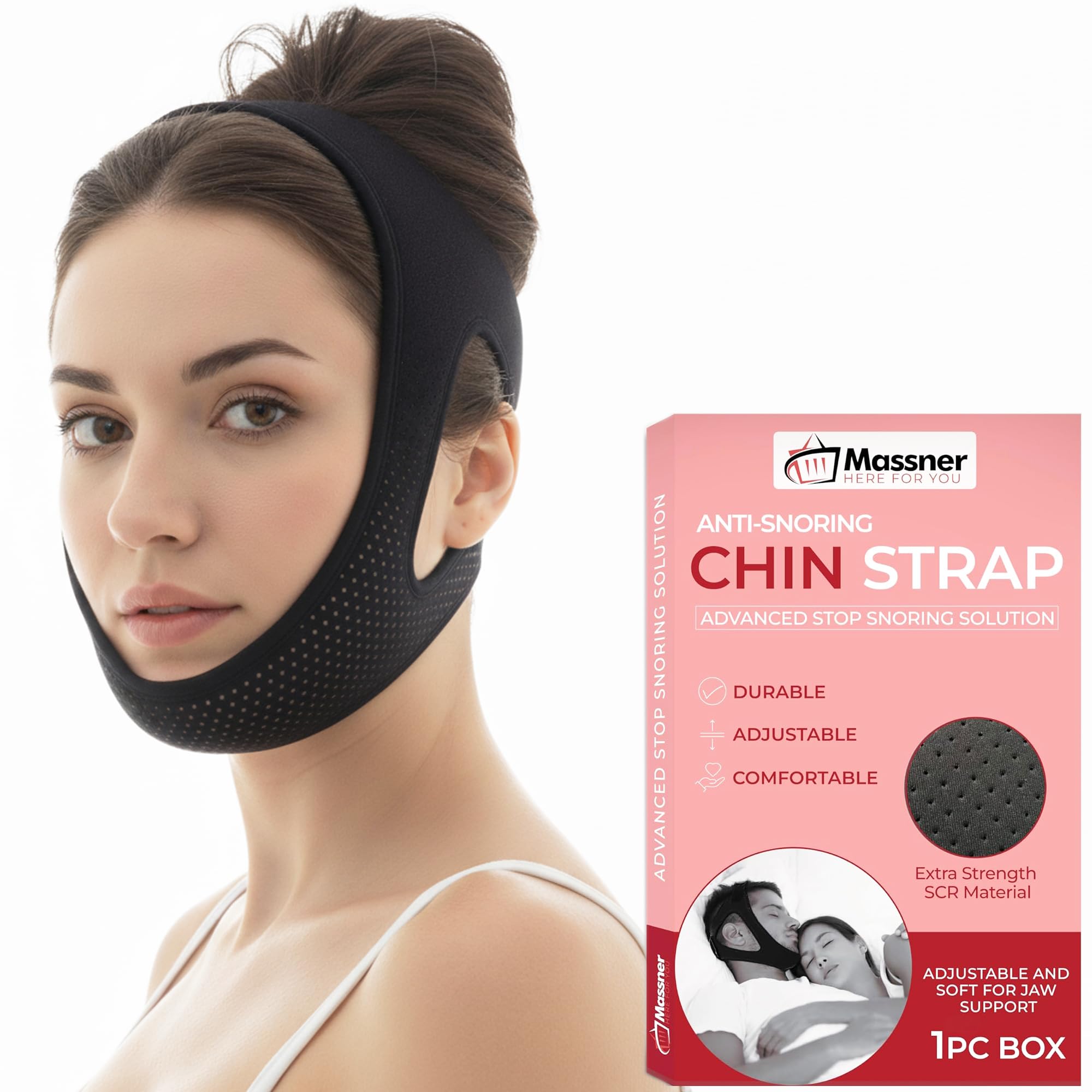 Photo 1 of Massner Extra Strength Chin Strap for Sleeping, Breathable, Comfortable CPAP Chin Strap for snoring- jaw Strap for Men and Women, Adjustable Snore Stopper Chin Strap, Keep Mouth Closed While Sleeping