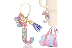 Rabrgab Letter Charm Accessories for Stanley Cup with Handle, Initial Letter Stanley Tumbler with Bling Charms