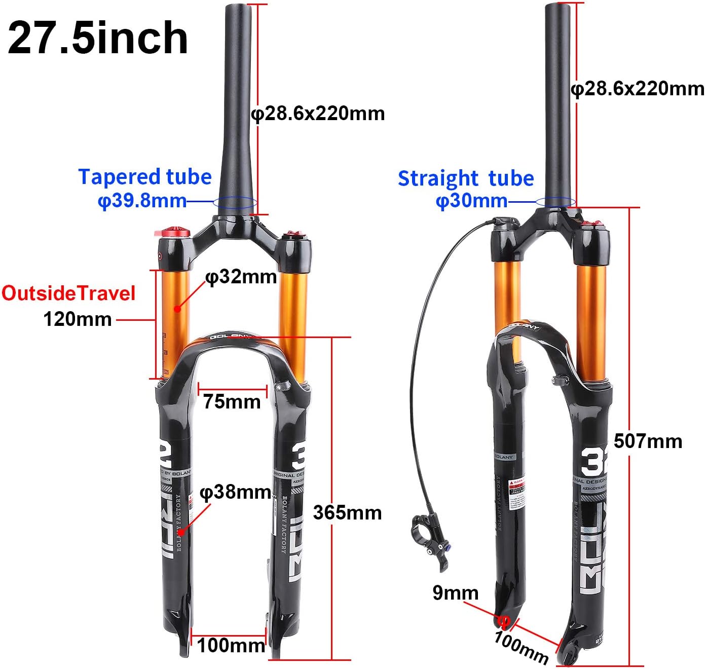 27.5 air fork straight steerer
