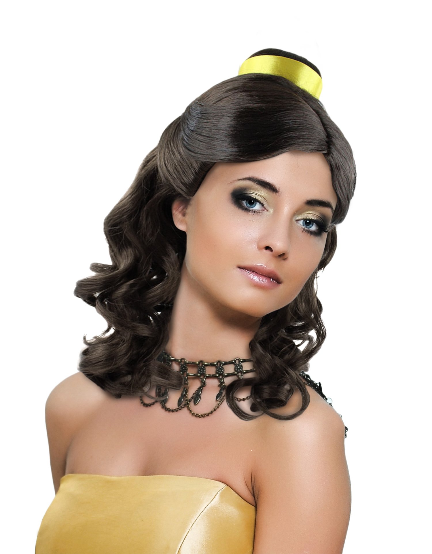 Princess Belle Wig Long Curly Wave Hair with Ribbon for Cosplay Costume Party Dress up Halloween (Dark Brown)