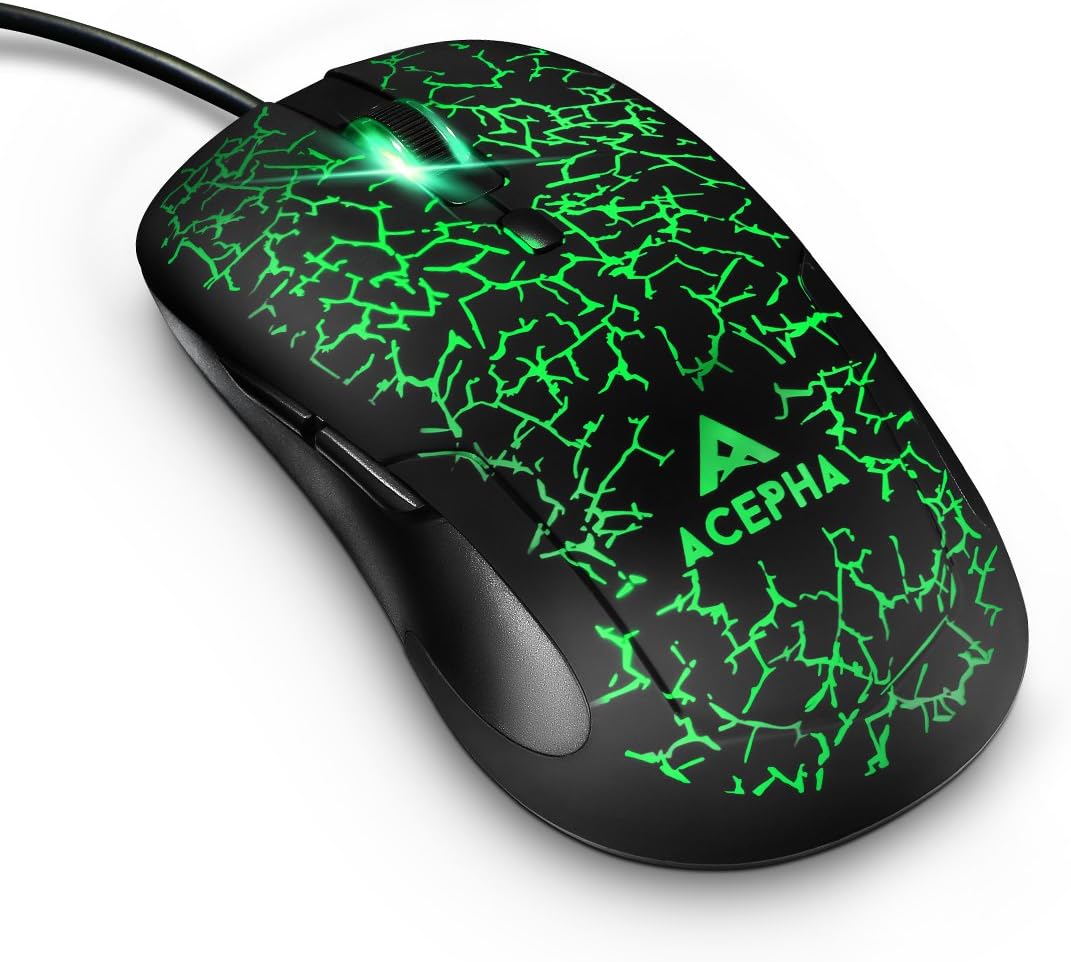 Mouse, ACEPHA Professional LED USB Wired Mouse Optical PC Laptop Computer Cord Mice with 6 Buttons, 2400 DPI 4 Adjustment Levels for Win 10/8/7/XP/Vista, Black