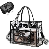 Scdnshys Clear Tote Bag for Women, 12x12x6 Stadium Approved TPU Purse with Strap, Multi-Pocket Bag for Concerts, Work