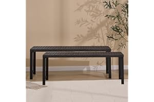 Seekverse 46" Outdoor Rattan Backless Bench Set of 2, All-Weather Patio Garden Bench for Backyard, Porch, or Lawn, Durable Steel Bench for Outdoor Spaces