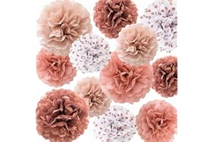 ANSOMO Rose Gold Tissue Paper Pom Poms Flowers Dusty Pink Coral Polka Dot Wall Hanging Wedding Birthday Bridal Baby Shower Party Decorations 12" 10" Pack of 12