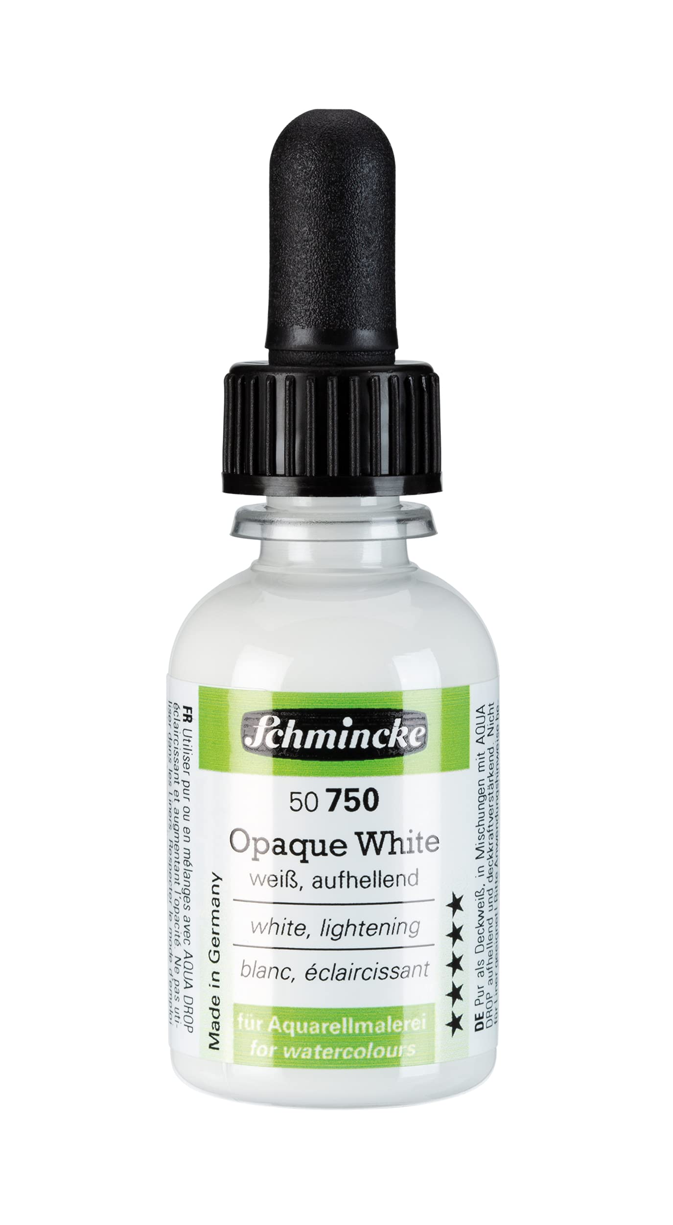 Schmincke - AQUA DROP, liquid, pigment-based watercolour, Opaque White in 30 ml pipette bottle, 50750034, for watercolour painting, urban sketching, calligraphy, handlettering, lightfast