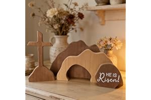 AOLIUP Empty Tomb Easter Scene Cross Decorations - Wooden Resurrection Scene Christian Jesus Nativity Decor Set for Religious