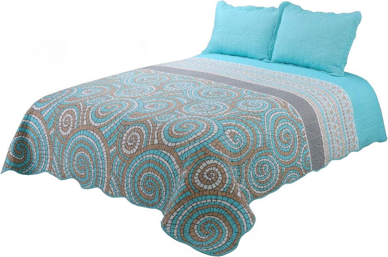 vivinna home textile Quilt King Size Sets -3pcs Include 2 Pillow Shams Patchwork Bedspread Blanket (King:106"x96", Neon Blue)