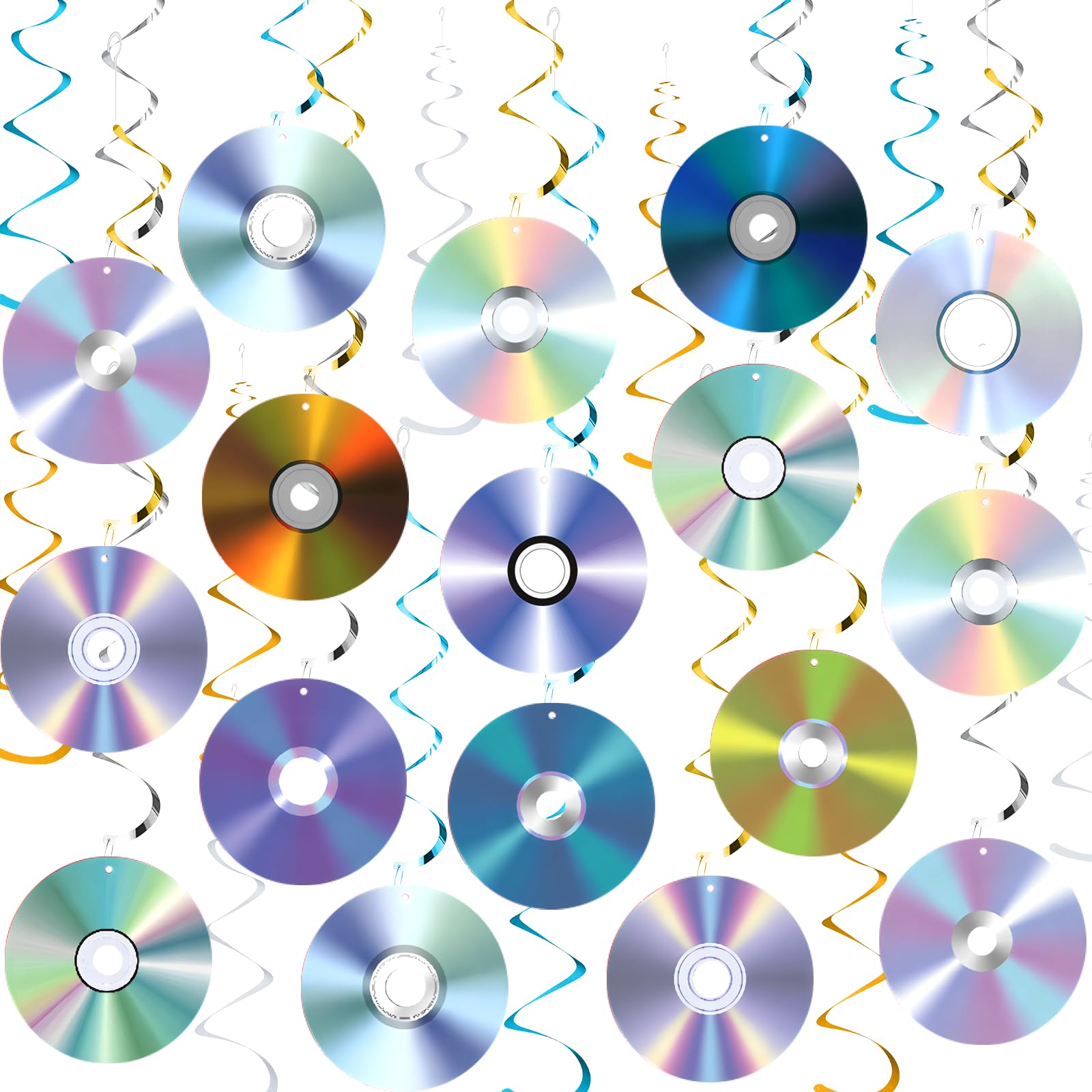 Photo 1 of 24PCS 90s Party Hanging Swirls Decorations - Retro CD Music Theme Party Ceiling Streamers for 1990s 2000s Y2k Birthday Party Decorations Supplies, 12 Designs