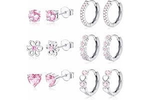 YADOCA 𝟵𝟮𝟱 𝗦𝘁𝗲𝗿𝗹𝗶𝗻𝗴 𝗦𝗶𝗹𝘃𝗲𝗿 Earrings for Girls Women - Hypoallergenic Cute Kids Toddler Earrings - Cubic Zirconia Earrings Studs Hoop Set for Sensitive Ears