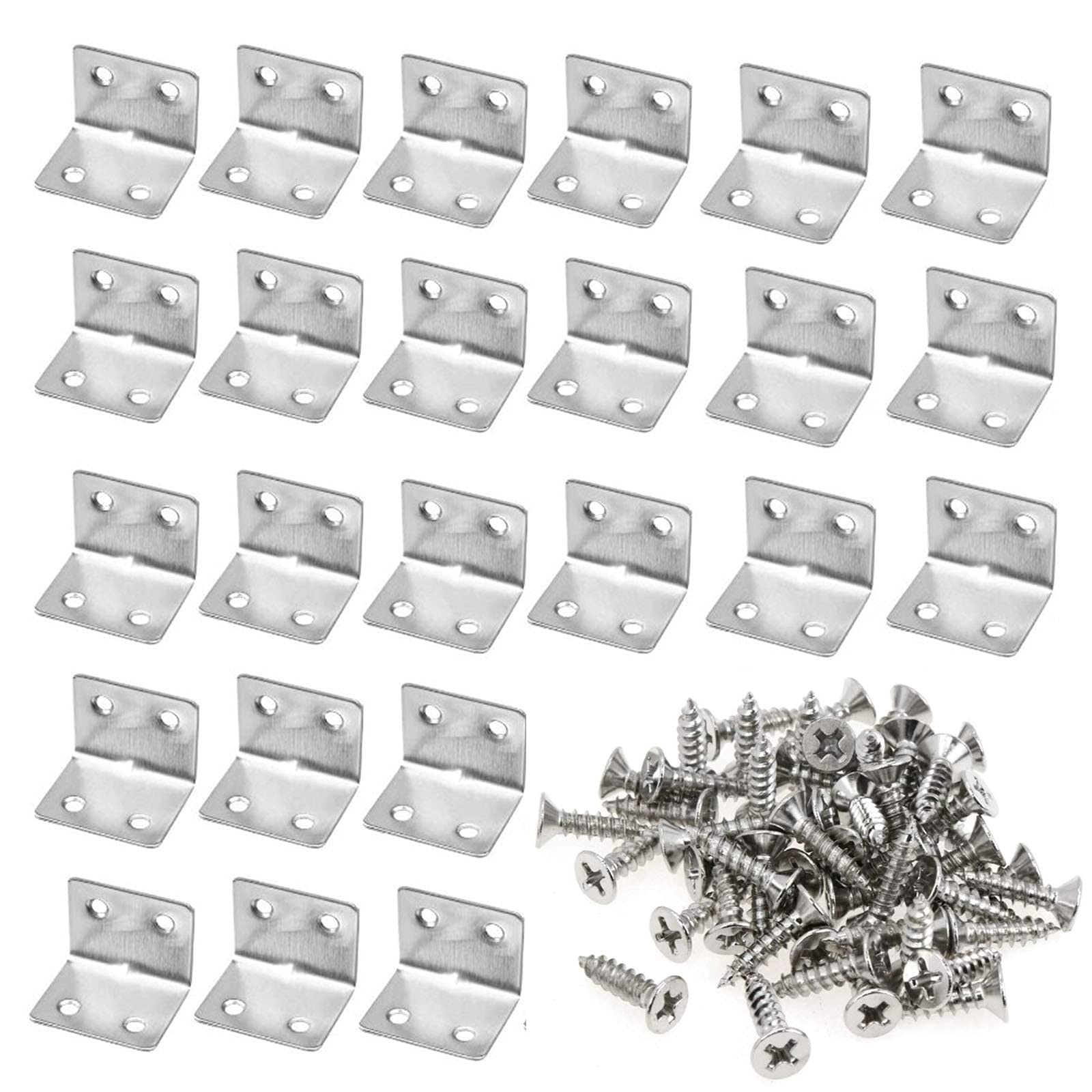 30 PCS Corner Brackets for Wood Outdoor, Corner Brackets,L Shaped Stainless Steel Corner Brace, Metal Angle Brackets for Fixing Fence Brackets, Tables, Chairs, Shelves, Beds, Windows