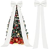 Knitgrip 118x28 Inch Extra Large Valentine's Day Tree Topper Bow Wedding Giant Satin Bow Decoration with Long Streamers Huge Oversized Topper Decor for Tree Holiday Party Door Wall(White,Satin)