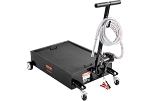 VEVOR Low Profile Oil Drain Pan, 15 Gal Oil Drain Pan with Pump, Oil Change Pan with 180W Electric Pump, 8.2ft Hose & Folding Handle, Rolling Oil Drain Cart for Trucks, Buses, RVs