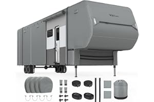 Vigorvan Upgraded 5th Wheel RV Cover, Thick 7 Layers Waterproof Top Fits 37'-40' Trailer, Anti-UV & Windproof Camper Cover with Tire Covers and Gutter Covers