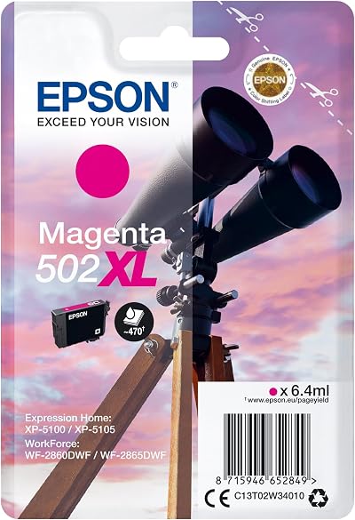 Epson 502XL Magenta High Yield Ink Cartridge Genuine Ink XP-5100 XP-5105