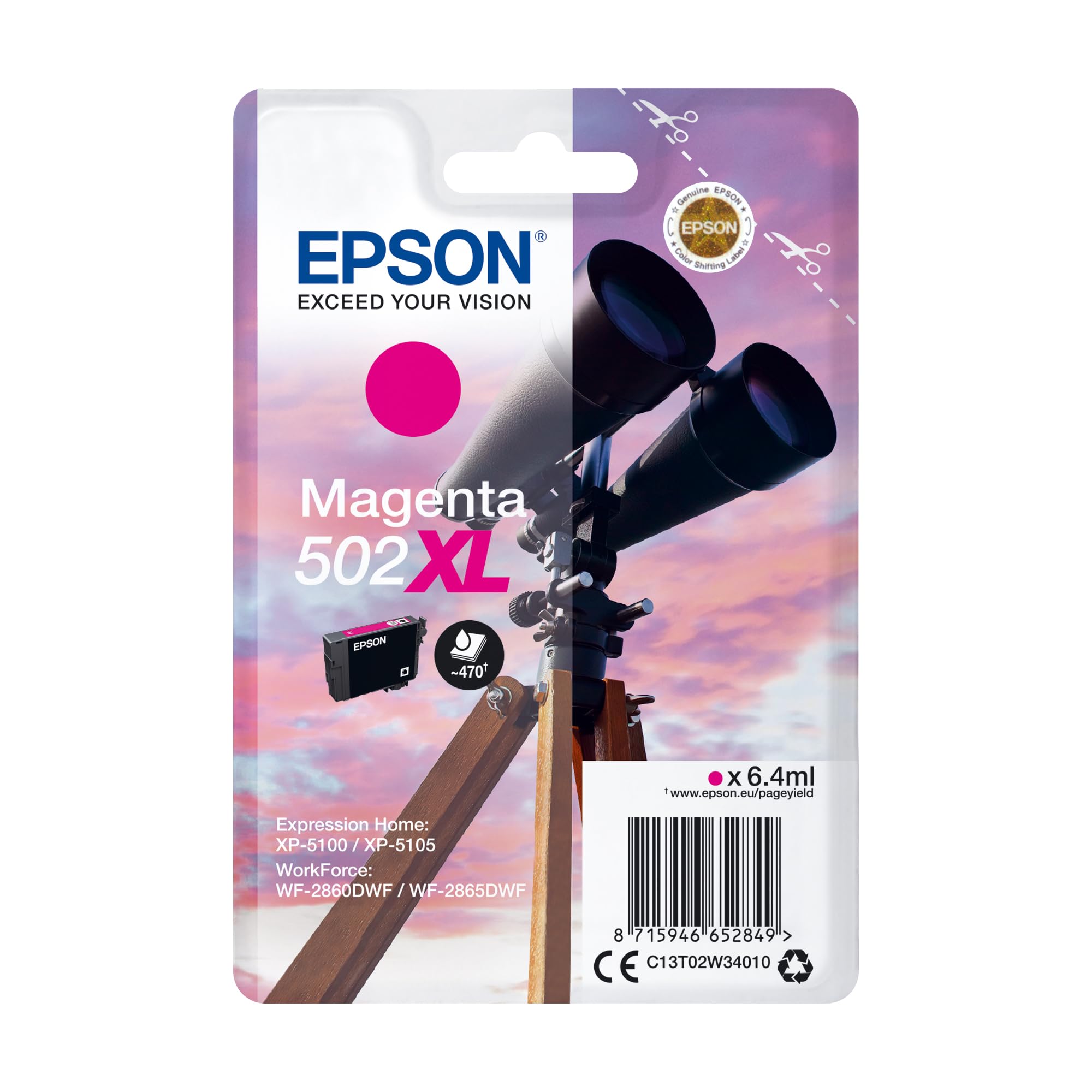 Epson 502XL Magenta Binoculars, High Yield Genuine Ink Cartridge