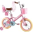 RULLY Kids Bike 12 14 16 inch for 2-7 Years Girls with Training Wheels & Front Handbrake, Kids Bicycle with Basket Bike Streamers Toddler Cycle Bikes