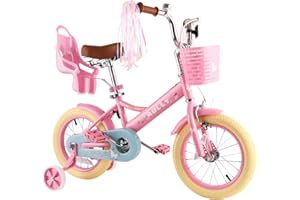 RULLY Kids Bike 12 14 16 inch for 2-7 Years Girls with Training Wheels & Front Handbrake, Kids Bicycle with Basket Bike Streamers Toddler Cycle Bikes