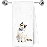 Exqcom Blue and White Chinoiserie Bandana Ragdoll Cat Kitchen Towels, Ragdoll Cat Gifts Dish Tea Towels for Kitchen, Cats Lover Mom Gifts Decorative Hand Towel Bathroom Yoga Spa Decor, 16x24 Inch