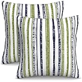 KiuLoam Boho Navy Blue and Green Striped Throw Pillow Covers 20 x 20 Inch Set of 2 Outdoor Decorative Pillow Cases Farmhouse Cushion Cases for Couch Bed Home Decor