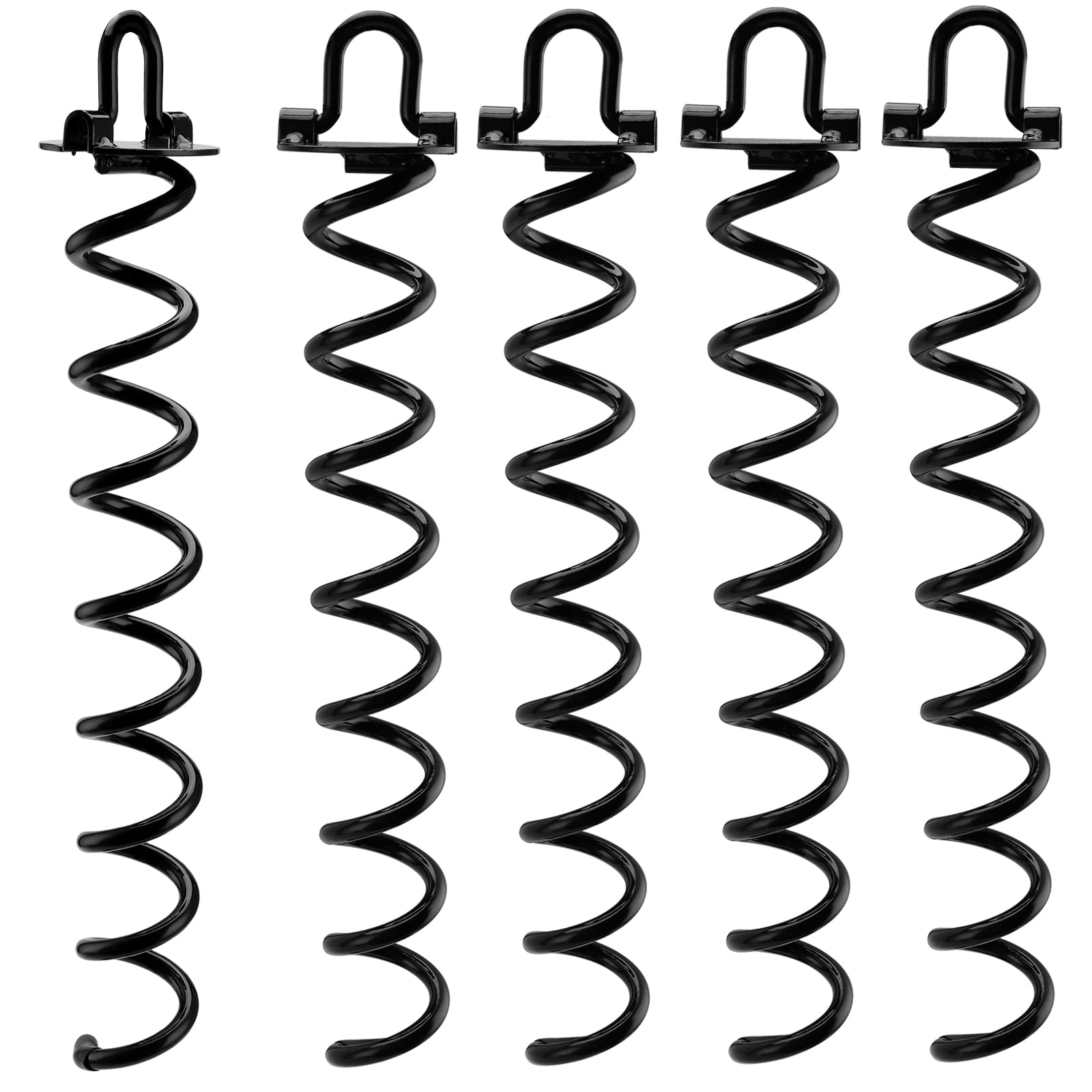 SINJEUN 5 Pack 42cm Spiral Ground Anchor, Ground Anchor for Trampoline Heavy Duty Shed Anchor Kit, Anchor Ground Pegs trampoline anchor kit for Swings, Tents, Canopies, Black