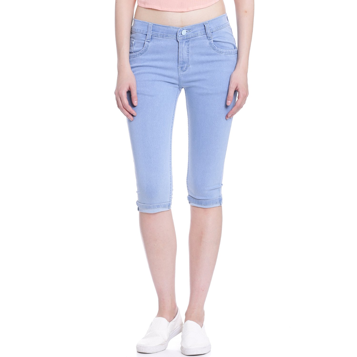 broadstar women denim ice blue capri