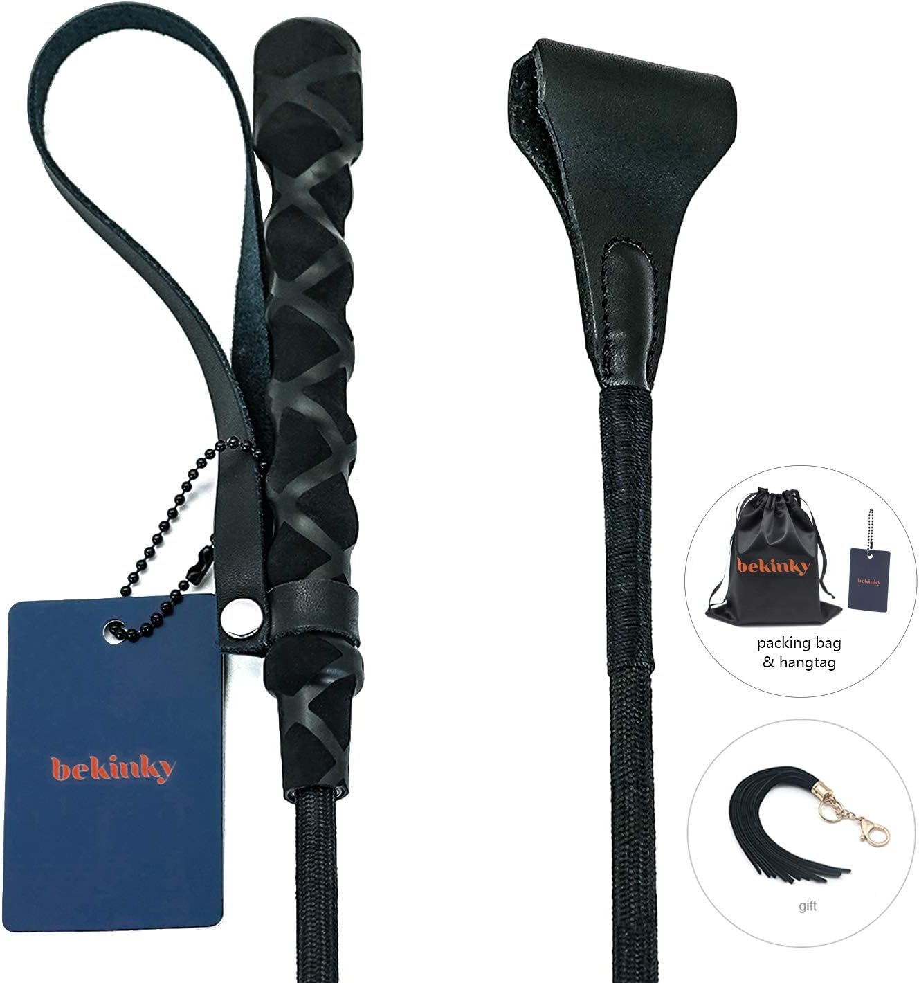 bekinky Riding Crop Horse Whip Flogger with Premium Leather Slapper Jump Bat (20.5inch)