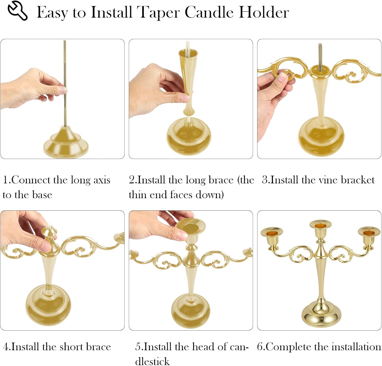 Dyna-Living Candle Holders 3pcs Gold Candlestick Holder Metal Candelabra for Table Taper Candles Decorative Wall Candle Holder Set for Church, Wedding, Party: Kitchen & Dining