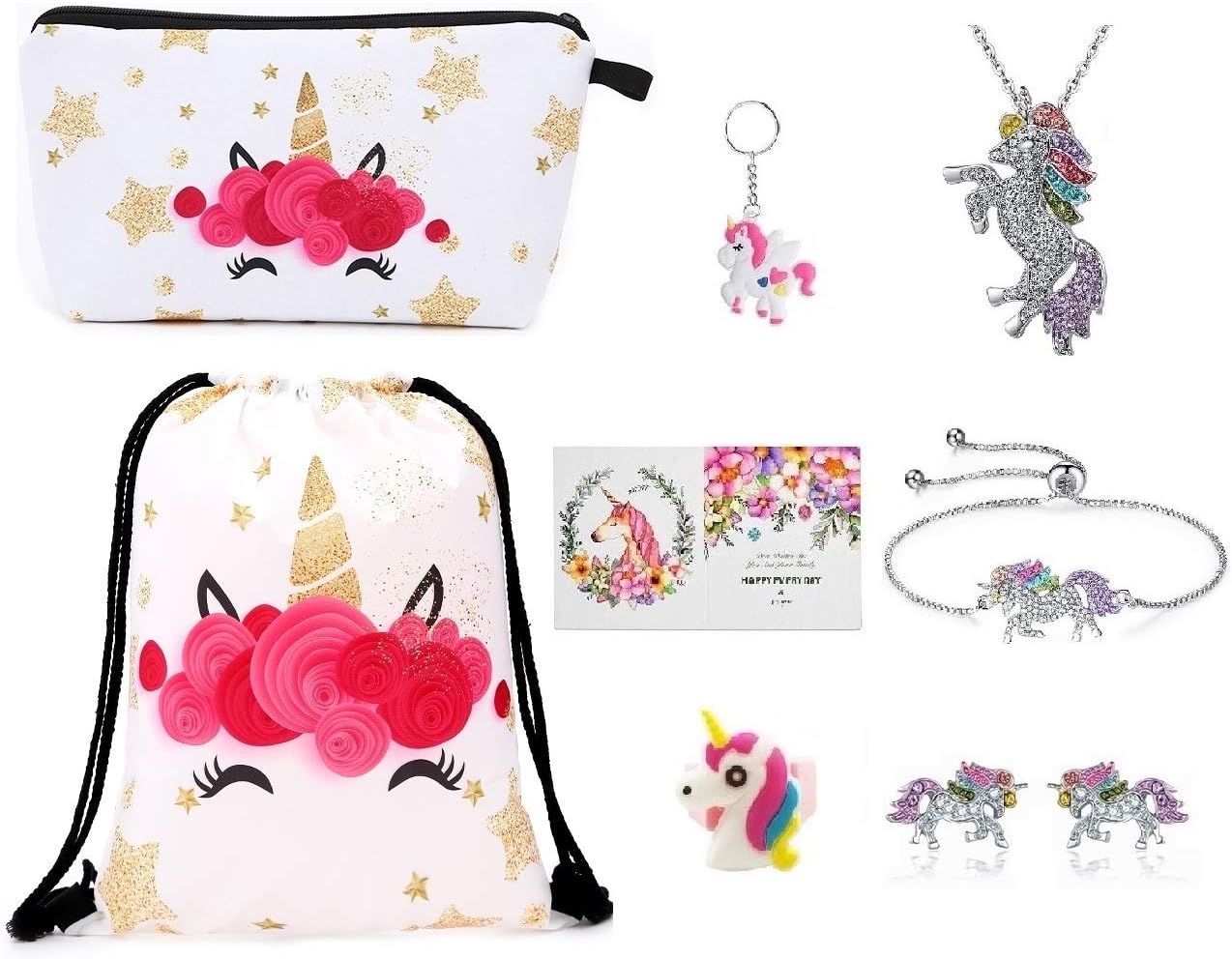Pink Rainbow Unicorn Backpack, Mini Waterproof Backpack for Girls Kids 4 Set