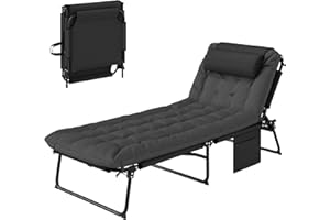 Outsunny Folding Lounge Chair with 4-Level Reclining Back, Outdoor Tanning Chair with Cushion, Sun Lounger with Breathable Me