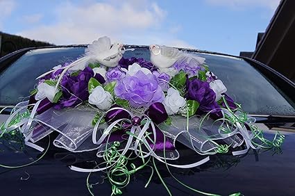 Voiture Déco Autodeko Mariée Fleurs Artificielles Pigeons Hochzeitauto La60 Décorations
