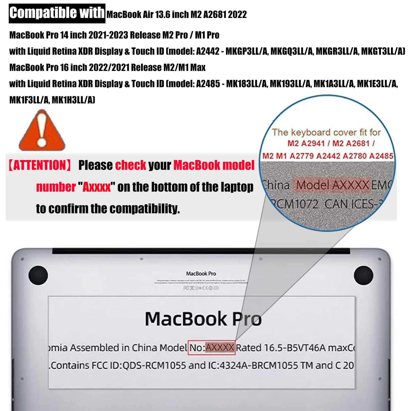 Ultra dünn Tastaturschutz für 2022 2023 2024 A3114 A3113 15 Zoll MacBook Air 13.6 Zoll M2 M3 2022-2024 MacBook pro 14 Zoll 16 Zoll M1 Pro M2 Max 2021 2022 2023 mit Touch ID, EU Tastaturlayout,TPU Klar