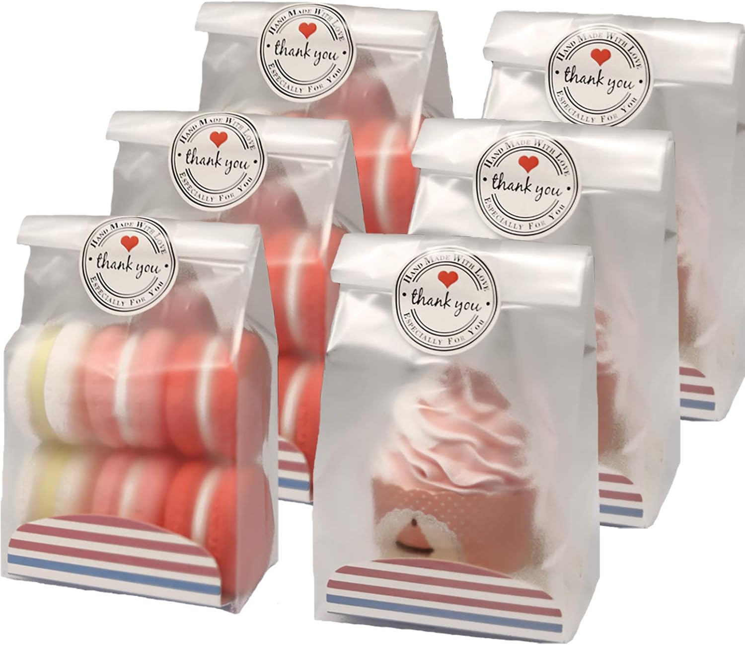 Amazon Com Sailing Go 48 Pcs Pack Translucent Plastic Bags For Cookie Cupcake Chocolate Candy Snack Wrapping Good For Bakery Party With Blue Inserts And Thank You Stickers Kitchen Dining