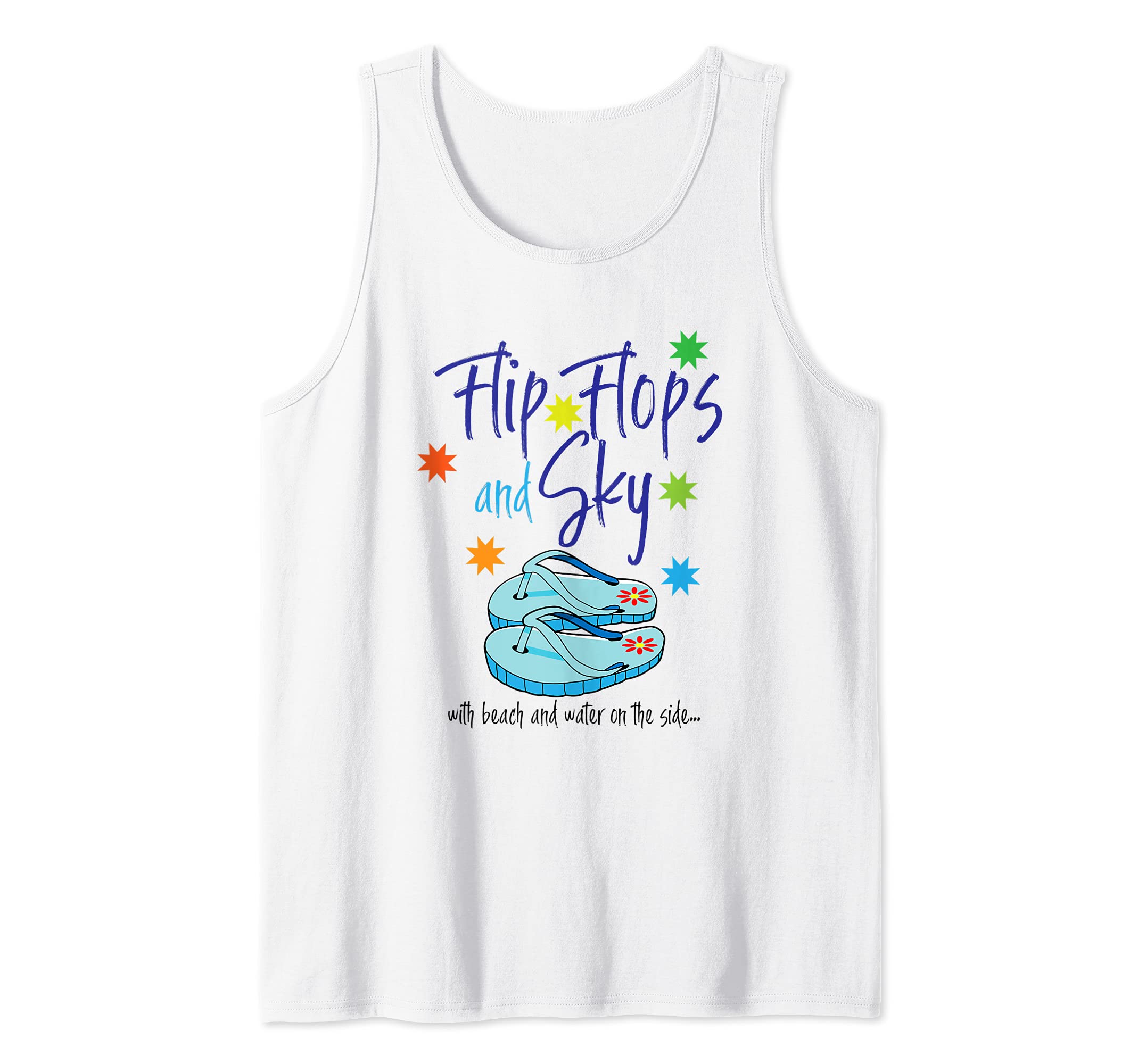 Flip Flops And Sky With Beach And Water On The Side Summer Tank Top