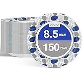 Ginkgo Paper Plates 8.5 Inch Bulk 150 Count, Heavy Duty Medium Disposable Dessert Plates,Microwave Safe, Soak Proof, Cut Resistant, for Party, Holiday, Travel, Picnic and Everyday