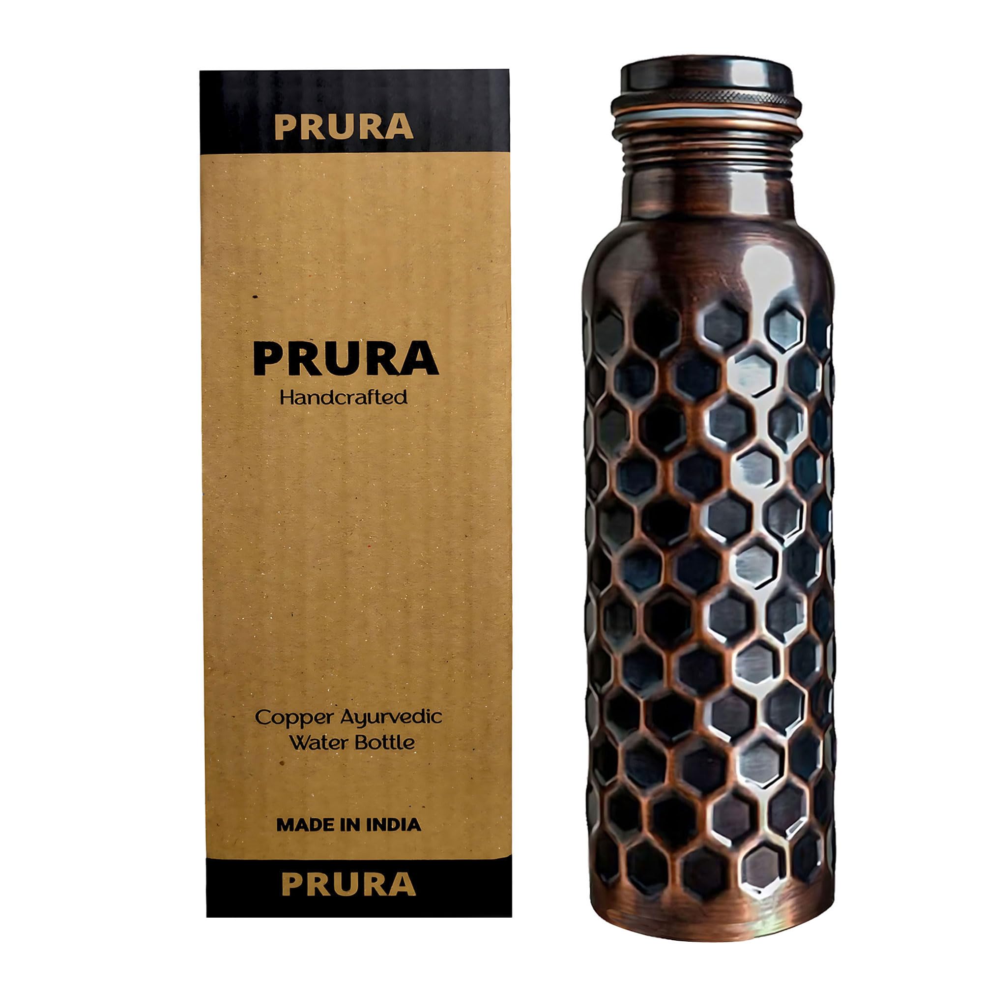 Photo 1 of PRURA Copper Water Bottle With Beautiful Design 32 oz - Leak Proof Ayurvedic Drinkware Copper Vessel for Sports, Gym, Outdoors, Yoga, (Design 20)