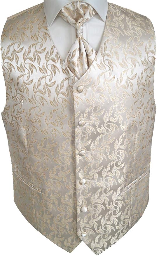 Completo Da Sposo Beytnur: Gilet, Plastron E Fazzoletto Da Tasca – Colore Champagne, Taglie 44-62 E 90-114
