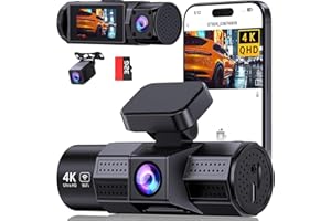 TUIFAC 3 Channel 4K WiFi Dash Cam Front and Rear Inside,4K+1080P+1080P 170°Wide Angle WDR Night Vision Mini 3 Dash cam with App, G-Sensor, Loop Recording,Voice hint,24H Parking Mode, 32G SD Card Included