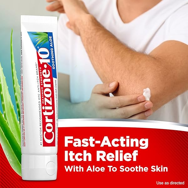 CORTIZONE-10 MAXIMUM STRENGTH SOOTHING ALOE ITCH RELIEF CREAM, 1% HYDROCORTISONE, FAST-ACTING, ANTI-ITCH CREAM FOR BUG BITES, RASH, ECZEMA, PSORIASIS, POISON IVY, OAK, SUMAC & MORE, 2 OZ